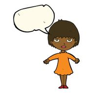 cartoon woman in dress with speech bubble N27
