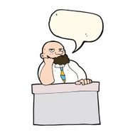 cartoon bored man at desk with speech bubble N7