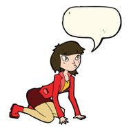 cartoon woman on hands and knees with speech bubble N7