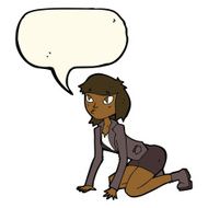 cartoon woman on hands and knees with speech bubble N8