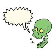 cartoon laughing skull with speech bubble N8