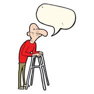cartoon old man with walking frame speech bubble N7