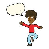 cartoon happy man dancing with speech bubble N27
