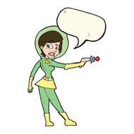 cartoon sci fi girl with speech bubble N7