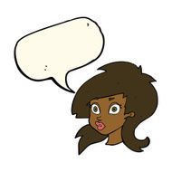cartoon pretty surprised woman with speech bubble N7