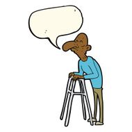 cartoon old man with walking frame speech bubble N8