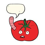 cartoon tomato with worm speech bubble N2