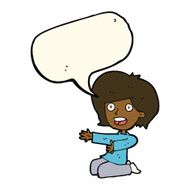 cartoon shocked woman on knees with speech bubble N8
