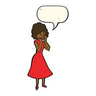 cartoon worried woman with speech bubble N55