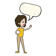 cartoon woman waving with speech bubble N240