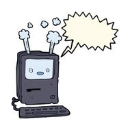 cartoon old computer with speech bubble N14