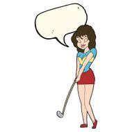 cartoon woman playing golf with speech bubble N13