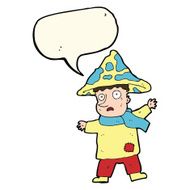 cartoon magical mushroom man with speech bubble N7