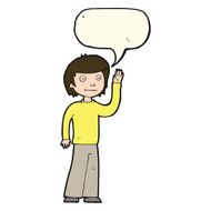 cartoon friendly boy waving with speech bubble N7