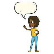 cartoon woman waving with speech bubble N241