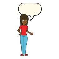 cartoon woman explaining with speech bubble N33
