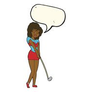 cartoon woman playing golf with speech bubble N14