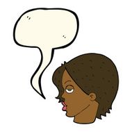 cartoon woman raising eyebrow with speech bubble N14