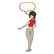 cartoon pretty girl in jeans and tee with speech bubble N7