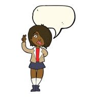 cartoon cool girl giving peace sign with speech bubble N8