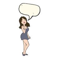 cartoon pretty woman in cocktail dress with speech bubble N7