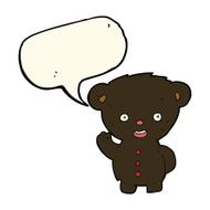 cartoon waving black bear cub with speech bubble N29