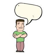 cartoon tough guy with folded arms speech bubble N7