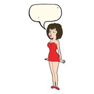 cartoon surprised woman in short dress with speech bubble N7