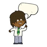 cartoon school boy with idea speech bubble N20