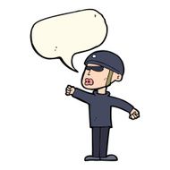 cartoon security guy with speech bubble N7