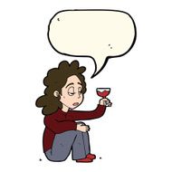 cartoon unhappy woman with glass of wine speech bubble N6
