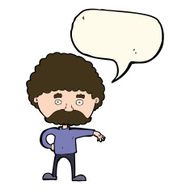 cartoon man with mustache making camp gesture speech bubble N7