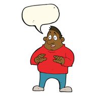 cartoon excited overweight man with speech bubble N8