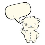 cartoon waving polar bear with speech bubble N37