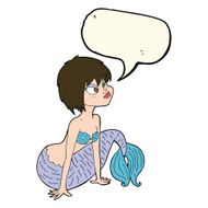 cartoon pretty mermaid with speech bubble N26