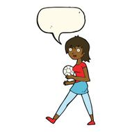 cartoon soccer girl with speech bubble N8