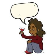 cartoon unhappy woman with glass of wine speech bubble N7