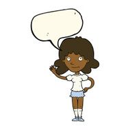 cartoon woman waving with speech bubble N242
