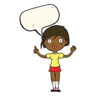 cartoon girl asking question with speech bubble N8
