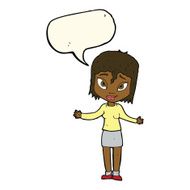 cartoon woman shrugging shoulders with speech bubble N330
