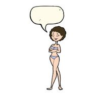 cartoon retro woman in bikini with speech bubble N5