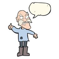 cartoon angry old man in patched clothing with speech bubble N7