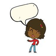 cartoon happy woman pointing with speech bubble N46