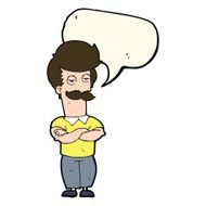 cartoon mustache muscle man with speech bubble N7