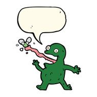 cartoon frog catching fly with speech bubble N6