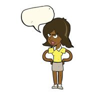 cartoon annoyed woman with hands on hips speech bubble N8