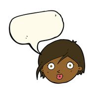 cartoon surprised female face with speech bubble N47