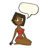 cartoon pretty woman in underwear with speech bubble N8