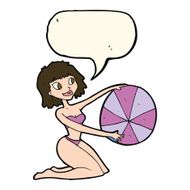 cartoon bikini girl with beach ball speech bubble N7