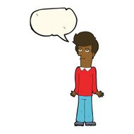 cartoon bored man shrugging shoulders with speech bubble N8